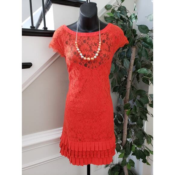 Jessica Simpson Shift Dress Women Size 10 Red Floral Sleeveless Lined Frill Hem - Picture 1 of 13